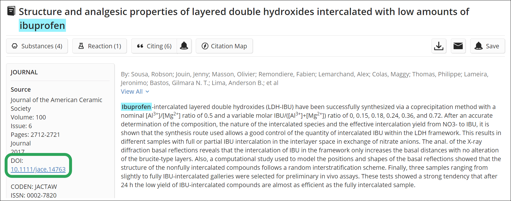 View DOI Resource CAS Product Help