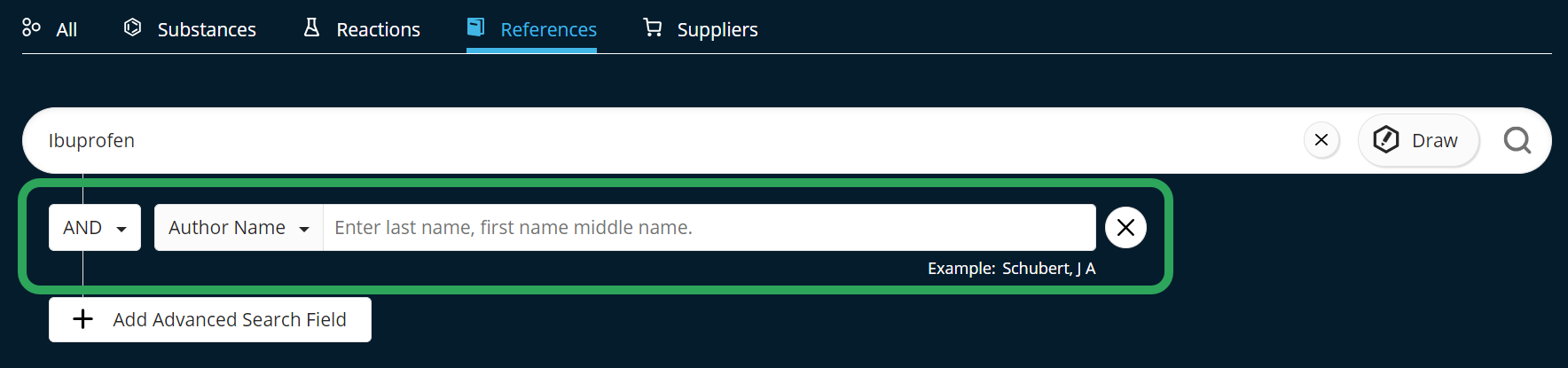 SFn-ReferenceSearch-SearchField-Ibuprofen-AuthorNamePreSelected.png