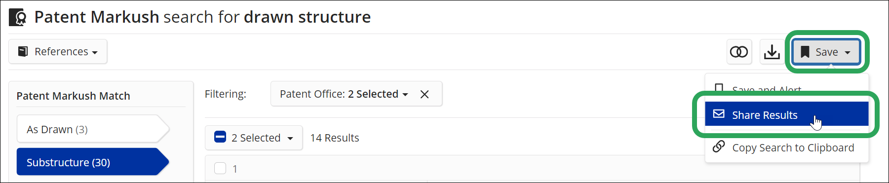 SF-PatentMarkushResults-SaveMenu-ShareResults.png